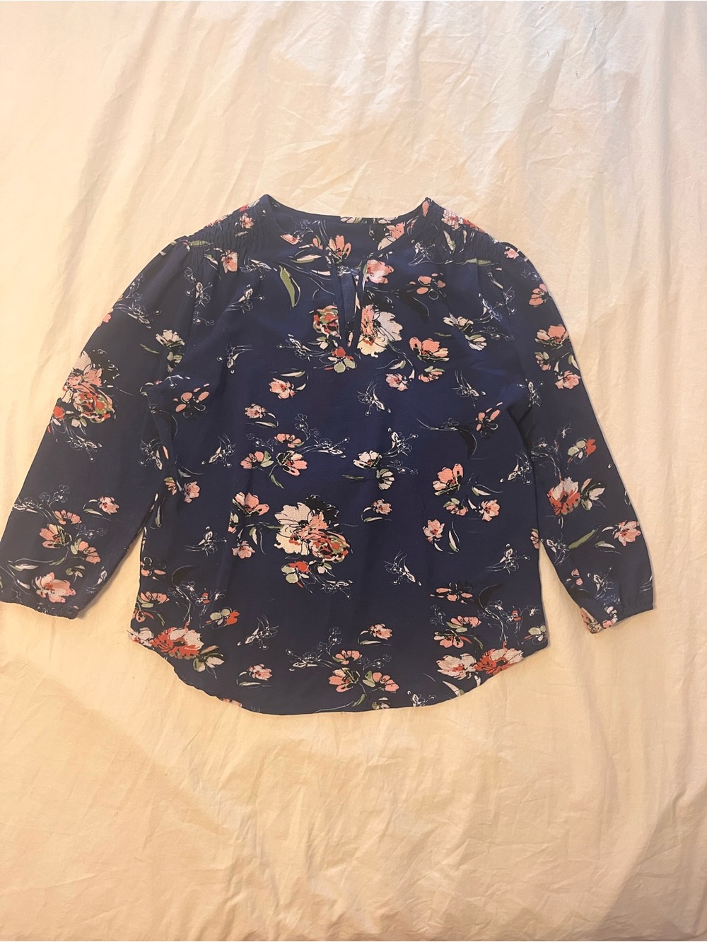 Navy Floral Button-Notch Women’s Blouse